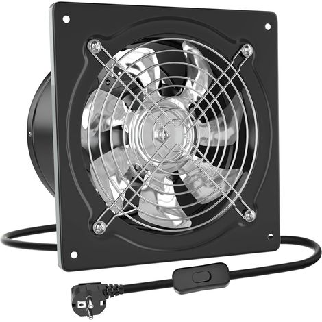 Extracteur d'air 200mm Ventilateur Mural 980m³/h avec Clapet Anti-Retour Matériau Métallique avec Plug pour Bureau Grenier Garage Cuisine, Noir (1/5)