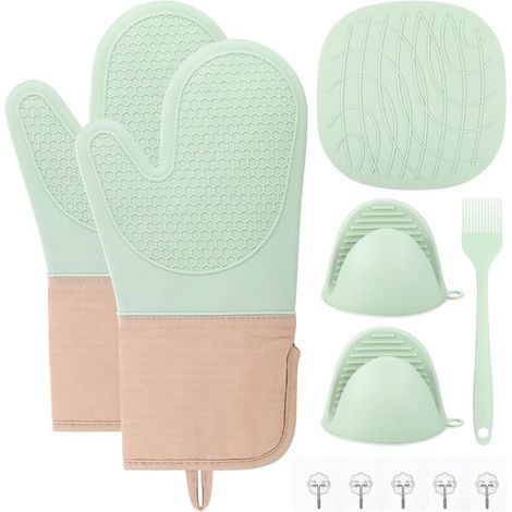 Bardusch-Ensemble gant de four en silicone avec crochet adhésif et brosse, maniques résistantes à la chaleur (1/5)