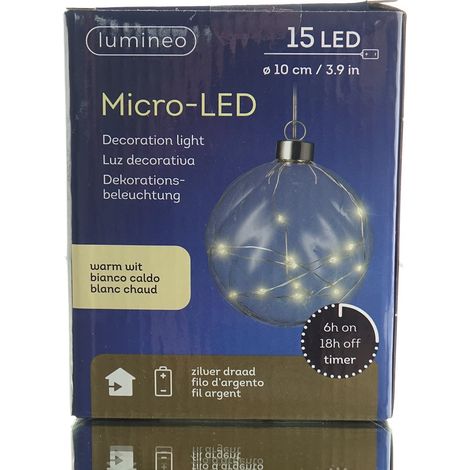 Lumineo Micro-LED Kugel transparent für den Innenbereich Ø 10 cm 15 Lichter - warmweiß