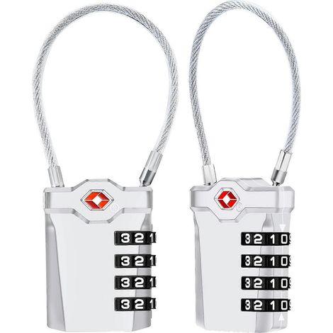 Cadenas à bagages 2024, [Lot de 2] Cadenas de voyage à combinaison 4 chiffres avec câble flexible de 14 cm (1/5)