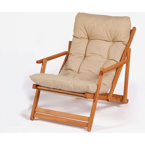 Silla reclinable de madera con reposabrazos Teral para relajación - Crema