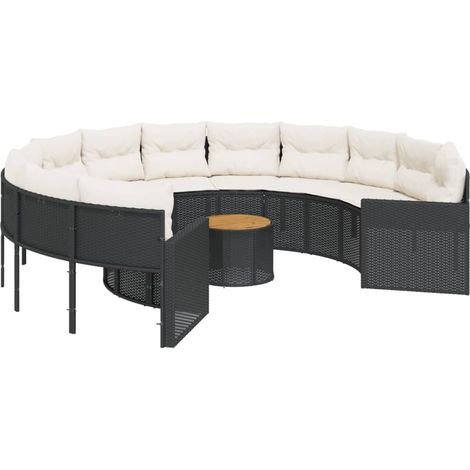 Maison Exclusive - Divano Giardino con Tavolo e Cuscini Circolare Nero Polyrattan