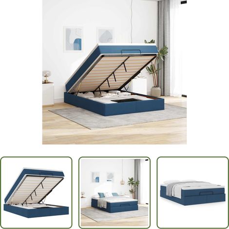 vidaXL Rangement sous le lit -  Cadre de lit ottoman avec matelas bleu 140x190 cm tissu (1/5)