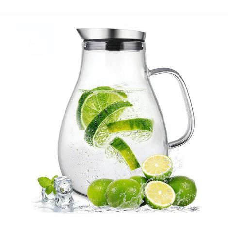 Pitcher En Verre - 1 8 L - Couvercle Détachable - Poignée Large - Pour Eau Froide Chaude Jus Th Glacé - 1 Pièce (1/5)