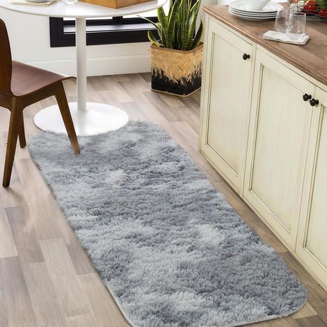 Hochflor Teppich Shaggy Batik Grau 40x120 cm Kinderzimmer Wohnzimmer Flauschig (1/5)