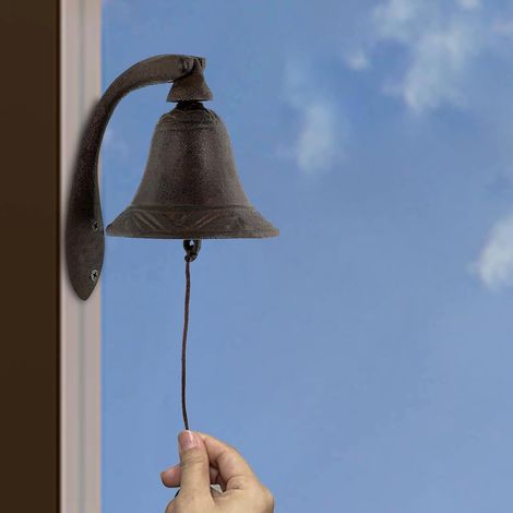 Cloche murale de ferme en fonte – Décoration d'intérieur à suspendre pour la maison, la cour, le jardin, l'église ou le bateau – Support de fixation avec corde (1/5)