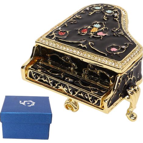 Miniatur-Schmuckkästchen in Klavierform, schwarze Emaille, handbemalte Legierung, dekorativer Organizer/Accessoire für Schlafzimmer oder Badezimmer (1/5)