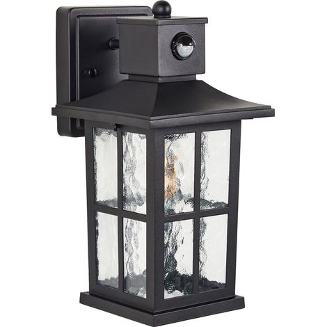 Moderna lampada da parete per esterni Lampada a stelo in metallo alluminio vetro opaco con sensore di movimento nero Azmak (1/5)