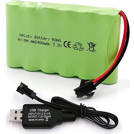 Batterie rechargeable Ni-MH AA 7,2 V 2400 mAh avec câble de charge (fiche SM) (1/5)