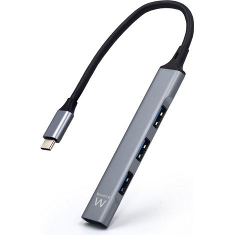 Ewent EW1145 hub de interfaz USB 3.2 Gen 1 (3.1 Gen 1) Type-C 5000 Mbit/s Gris, Plata