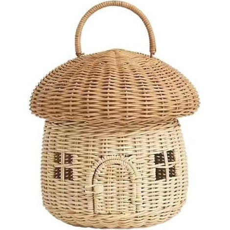 Panier à champignons avec couvercle, panier de rangement en rotin tressé à la main pour enfants (1/3)
