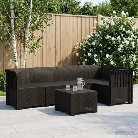 Canapé de Jardin Modulable 5 Places en Polypropylène Aspect Rotin Extérieur Anthracite - PANGIVO (1/5)