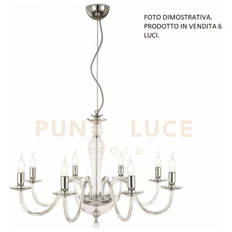LAMPADARIO PAGANINI 6 LUCI CRISTALLO CROMO ATTACCO E14 D.70CM