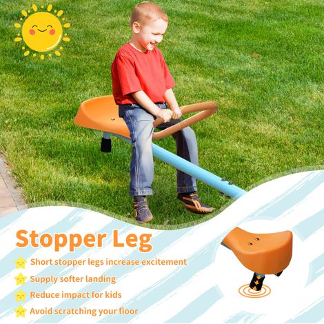 Bascule extérieure pour enfants 4 places, structure acier inoxydable 182,88 cm, antidérapante, bleu et orange (1/5)