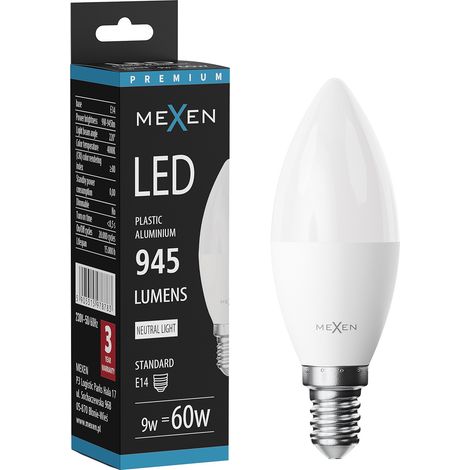 Mexen Nova Bombilla LED E14, C37, 9W, Neutral - 4000K, 945 lm - L102-E14-0940-01 (1/5)