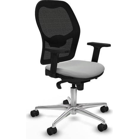 Jorquera sincro malla negra similpiel gris claro brazos 2D base aluminio ruedas 65mm nailon (1/5)