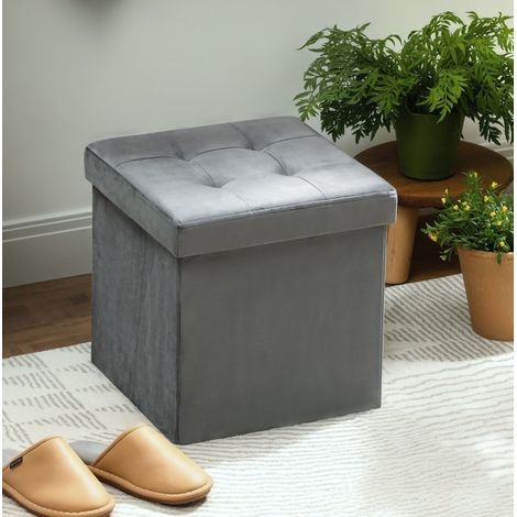Sgabello pieghevole con vano contenitore, 38x38x38 cm, Grigio (1/5)
