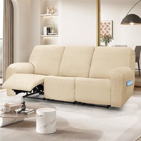 Housse Canapé Relax 3 Places,Housses de canapé Housse de chaise longue shiwares sofa Cover Blanc Ivoire (1/4)