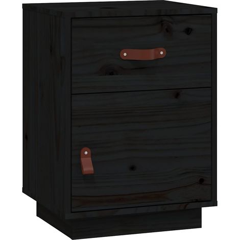Comodino con cassetto e vano con anta 40 x 34 x 55 cm legno massello di pino nero DEC034422