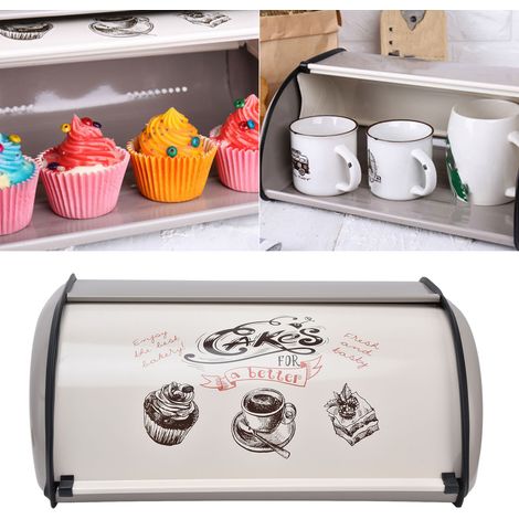 Boîte à Pain Métallique avec Porte à Roulement - Grande Capacité - Design Compact avec Motif Décoratif - 34.5cm x 23cm x 14.5cm (1/5)