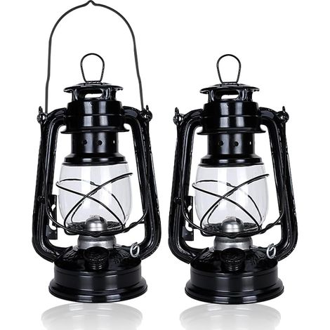 Lanterne d'écurie : lanterne tempête à pétrole nostalgique avec ampoule en verre, noire, 24 cm, lampe tempête, ignifuge (2 pièces) (1/5)