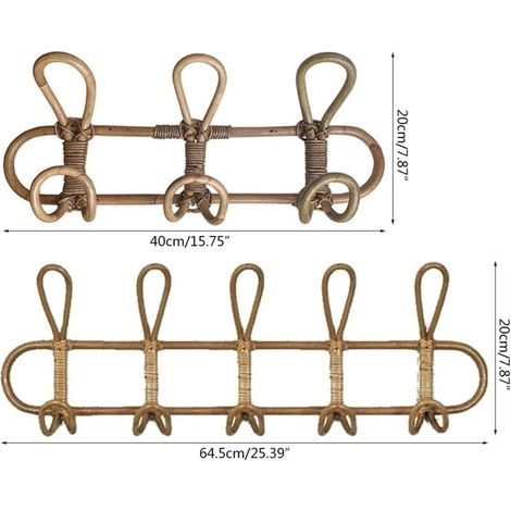 Appendiabiti da parete in rattan con 3 o 5 ganci (1/4)
