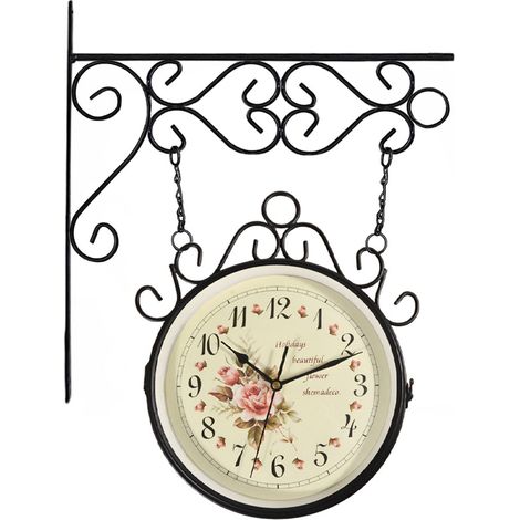 Orologio da Parete Bifacciale Stile Retrò con Staffa in Ferro