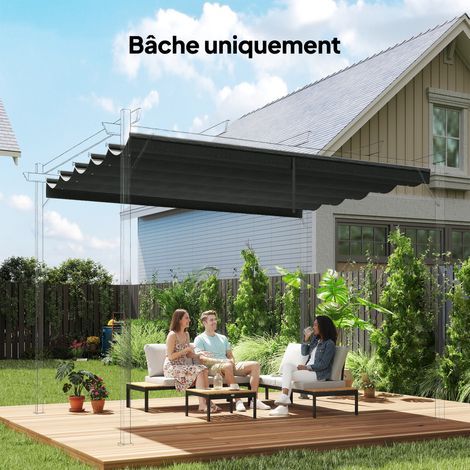 Bâche pergola rétractable 300x300 cm - Toile de rechange gris anthracite 250 x 255 cm