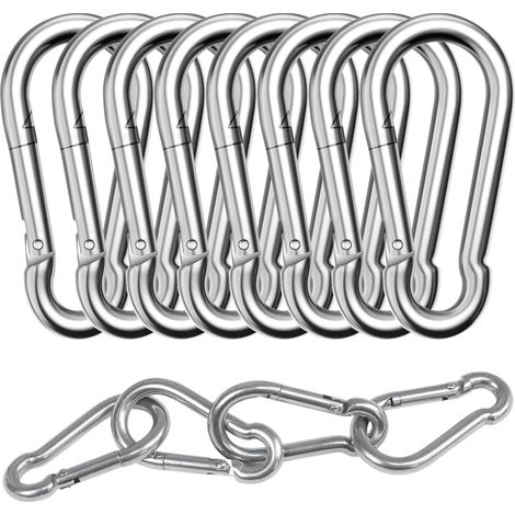 Lot de 8 Grands Mousquetons INOX,Φ880 mm,Mousqueton Tactique Résistant 300 kg,Galvanisés,Ne Rouillent Pas - pour Sac à Dos,Laisse Chien,Hamac,Camping,Pêche (1/5)