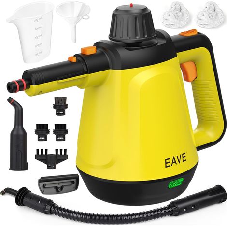 Nettoyeur Vapeur Portable, 110℃ Nettoyeur Vapeur à Main pour un Nettoyage Efficace, Polyvalent Vaporetto avec 10 Accessoires et Câble 5m pour Canapés, Tapis, Joints, Nettoyage sans chimie (Jaune) (1/5)