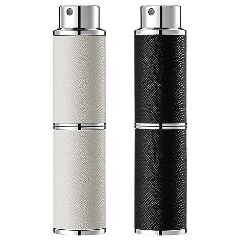 Set di 2 vaporizzatori per profumo, vaporizzatore in pelle da 8 ml, mini vaporizzatori da viaggio per profumo (nero, bianco) (1/5)