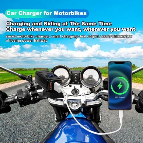 Wasserdichtes 30-W-Motorrad-USB-Ladegerät – Dual-USB-A- und USB-C-Anschlüsse – QC3.0-Schnellladefunktion – Ein-/Ausschalter und LED-Voltmeter – Lenkerhalterung (1/5)