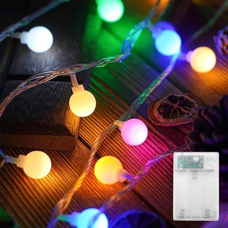 TRAHOO-Guirlande lumineuse LED, 2 m, 20 boules colorées, 1,8 cm de diamètre, à piles avec fonction clignotante[J330] (1/5)