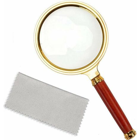 Loupe de poche 10X avec poignée en acajou antique loupe de lecture loupe pour livre de lecture, inspection, pièces de monnaie, insectes, roches, carte, mots croisés,LO-Ron (1/5)