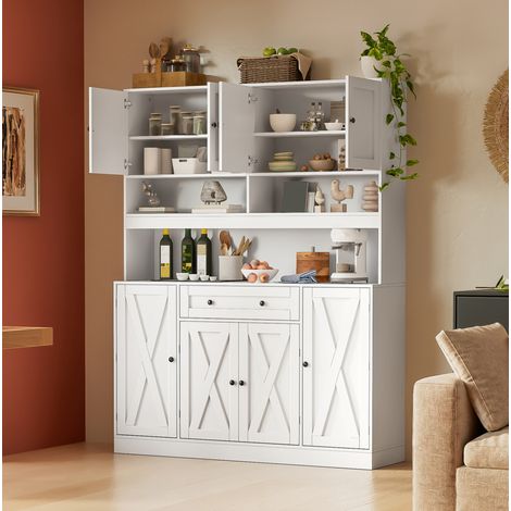 MODFU – Credenza cucina 140x40x185 cm in MDF con piano di lavoro, passacavi, ripiani regolabili e carico 60 kg – Bianco (1/5)