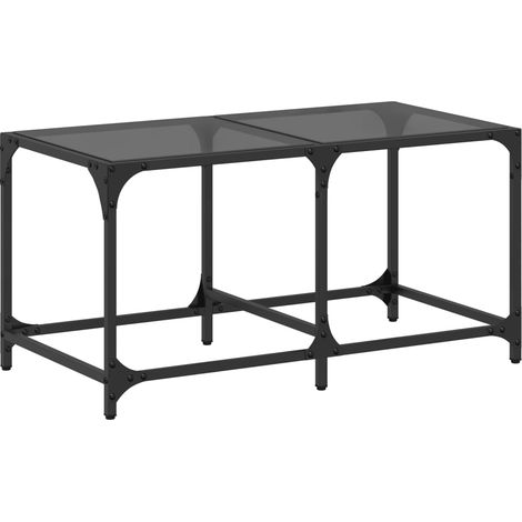 Table basse Table de salon Table de café avec dessus en verre noir 78,5x40x40 cm acier (1/5)