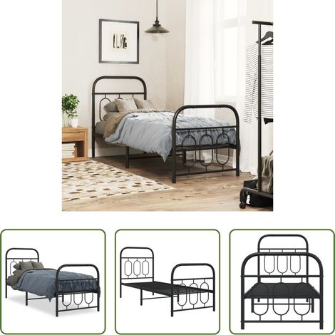 vidaXL Lit métallique - Cadre de lit métal sans matelas avec pied de lit noir 75x190 cm (1/5)