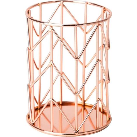 Pot À Crayons - Fil De Métal Doré Rose - Bureau Coiffeuse Comptoir - Diamètre 8 Cm Hauteur 10,7 Cm - 1 Pièce (1/3)