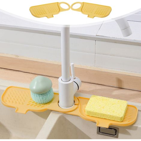 Tapis de Robinet en Silicone Jaune à Double Pente, Lot de 2 Égouttoirs Absorbants pour Évier (1/5)