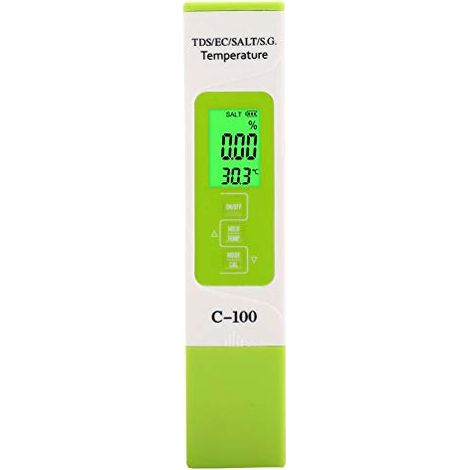C-100 5 in 1 Wasserqualittstester, TDS/EC/SALZ/S.G/TEMP Digitaler Wasserqualitt Monitor Tester, Multifunktions-Wasserqualittsdetektor-Teststift mit Hintergrundbeleuchtung, Einweihungsgeschenk