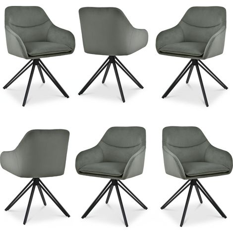 Bon Furni Sillas de Comedor Giratorias 360° de Rombos de terciopelo gris claro, juego de 6 (1/5)