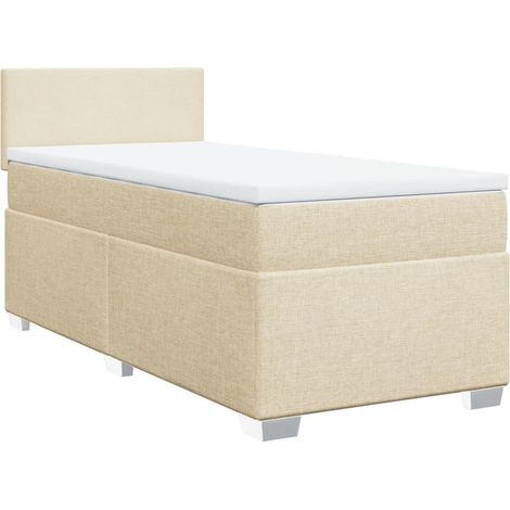 Lit simple Lit adulte Sommier à lattes de lit avec matelas Crème 100x200 cm Tissu