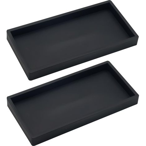 2 Plateau, Résine, Noir, Bord Surélevé, Rangement, Salle De Bain