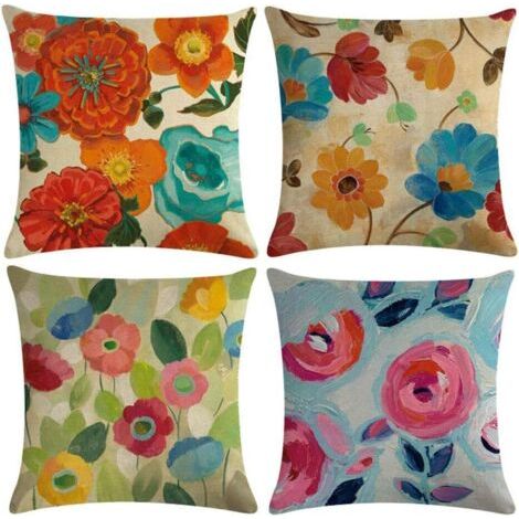 Ciel-Lot de 4 housses de coussin déco 45 x 45 cm, housse de coussin déco en coton lin (1/5)