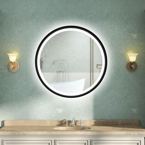 AVER-GROWTH 700mm Round Bathroom LED Mirror with Black Frame 3 colour temperatures Dimmable Anti-fog Memory Function Touch Control (1/5)