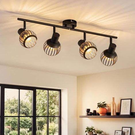 ZMH Spot Plafond E14 4 Spots Noir Vintage Plafonnier Industriel en Métal Orientable 350° pour Salon Chambre Cuisine (1/5)