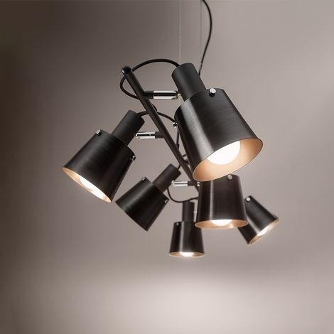 Sospensione Megafono 6 luci in metallo colore nero e oro attacco E27 orientabili (1/2)