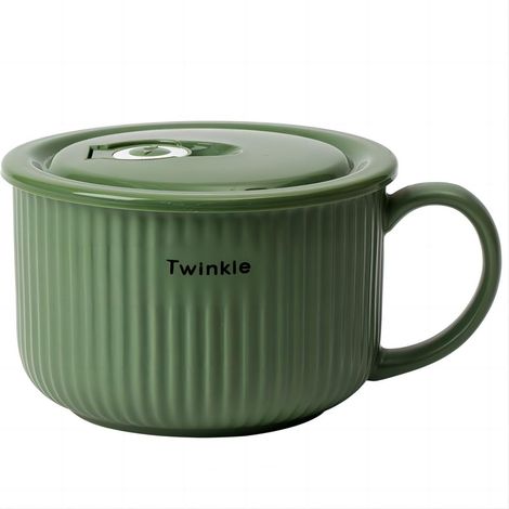 Bols à soupe en céramique avec poignée et couvercle ventilé, 750 ml, grande tasse à soupe pour soupe, nouilles instantanées, céréales, récipients à soupe, passe au micro-ondes et au (1/5)