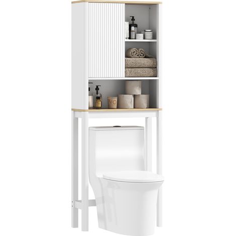 Meuble WC dessus de toilette - HOMCOM - porte cannelée, compartiments et étagère réglable - MDF - 65x25x170cm - blanc