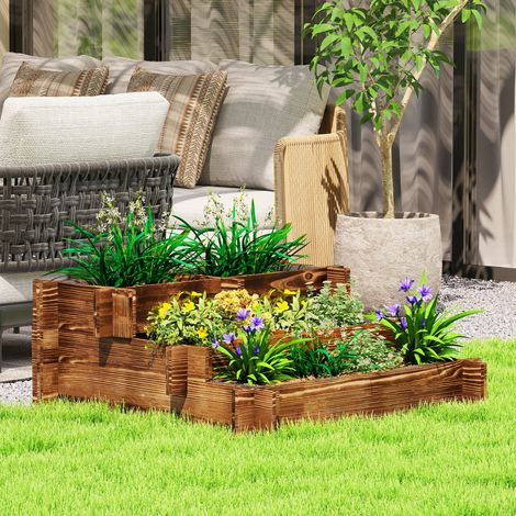 Plate bande jardin 3 niveaux motif échelle tissu non tissé cultures florales carbonisé 93x93x35 cm